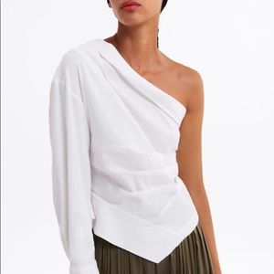 zara one shoulder white shirt